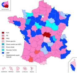 Party affiliation of the General Council Presidents of the various departments in the elections of 2011