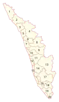 Constituencies in Kerala for the Lok Sabha 2014. Numbers represent the constituency number noted in the table.