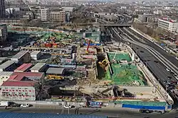 Line 8 construction site at Yongdingmenwai in March 2018, next to Beijing's central north-south axis.