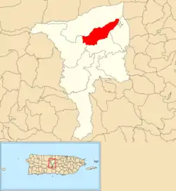 Location of Cordillera within the municipality of Ciales shown in red