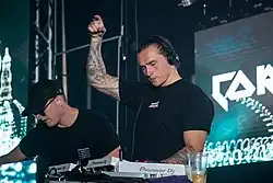 Corey James (right) performing at Beats for Love (2019)