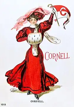 Cheerleader on a Cornell University postcard, 1905