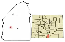 Location of the San Acacio CDP in Costilla County, Colorado.