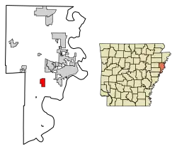 Location of Edmondson in Crittenden County, Arkansas.