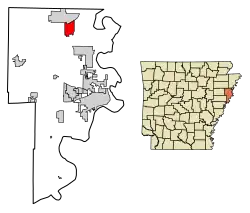 Location of Turrell in Crittenden County, Arkansas.