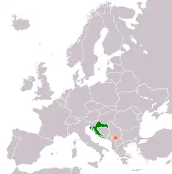 Map indicating locations of Croatia and Kosovo