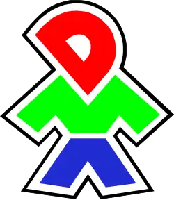 The stylised capital letters "D", "M", and "A", respectively coloured red, green, and blue, stacked vertically to resemble a humanoid figure.