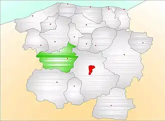 Map showing Daday District (green) in Kastamonu Province