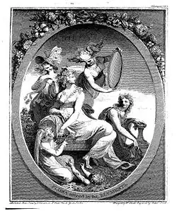 Front piece shows a Grecian woman lounging with nymphs about her, one of them holding a mirror.