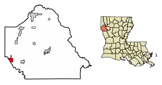 Location of Logansport in De Soto Parish, Louisiana.