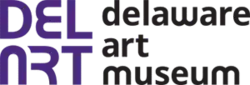 Reading "DEL ART" in stylized purple letters and also reading "delaware art museum" in simple black lettering