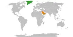 Map indicating locations of Denmark and Saudi Arabia