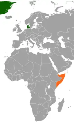 Map indicating locations of Denmark and Somalia