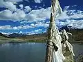 Dhankar lake and Manerang range above Dhankar village in Spiti valley, Himachal Pradesh