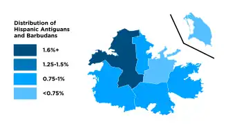 Distribution of Hispanic Antiguans and Barbudans, 2011