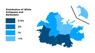 Distribution of White Antiguans and Barbudans, 2011