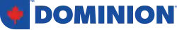 Dominion logo used in Newfoundland and Labrador, consisting of the Loblaw Companies discount store "Maple Leaf & L" design and the word "Dominion" in all-capital letters in sans-serif type