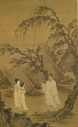 Wang Xianzhi and Two Wives Among Willows and Rocks by Du Jin (杜堇, b. 1465)
