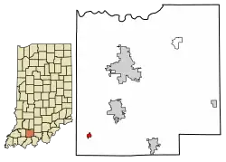 Location of Holland in Dubois County, Indiana.