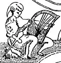 Mid-9th century A.D., Ireland (1895 illustration). Durrow Cross lyre. In some photos of this cross, the bridge is clearly visible. One curved arm, one strait arm.[74][75]