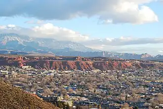Overlook of downtown St. George and adjacent Pine Valley Mountains