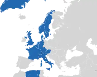 A coloured map of the countries of Europe