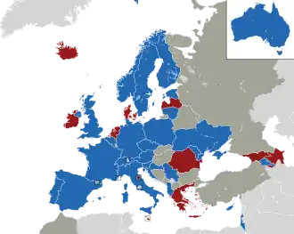 A coloured map of the countries of Europe