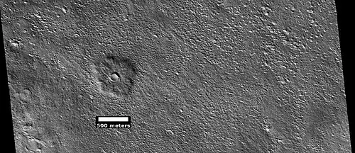 Pedestal crater, as seen by HiRISE under HiWish program. Location is Cebrenia quadrangle.