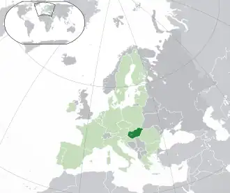 Map showing Hungary in Europe