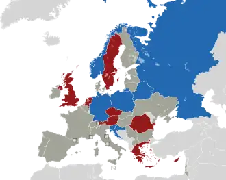 A coloured map of the countries of Europe