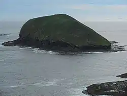 The eastern of the two islands, closest to the coast