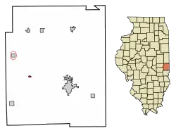 Location of Redmon in Edgar County, Illinois.