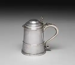 Silver tankard made by Edward Winslow in 1725