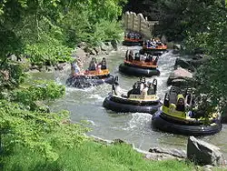 The Piraña, a river rafting ride in a pre-Columbian atmosphere