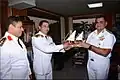 Indian Navy Rear Admiral presenting a memento to the Captain of Shabab Misr on 9 October 2017.