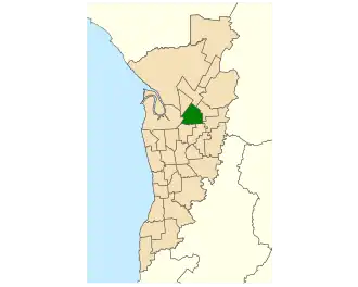 Map of Adelaide, South Australia with electoral district of Florey highlighted
