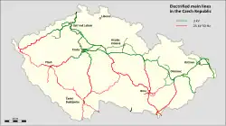 Electrified main lines in the Czech Republic