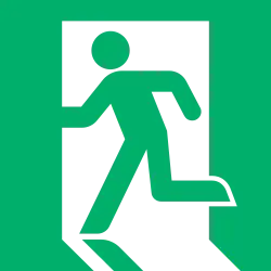 Green pictogram with a running man