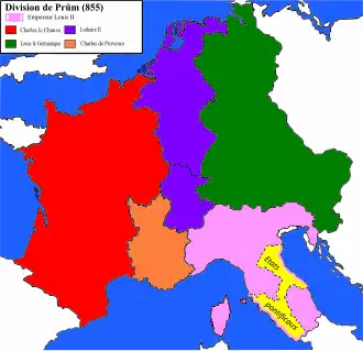 The Kingdom of Provence in 855 when the kingdom of Emperor Lothair I was divided after the Treaty of Prüm
