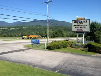 Entrance to Roger's Family Camping Resort and Motel - Welcome Porcfest 2015 - Lancaster, New Hampshire, USA