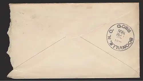 Back of the above envelope, showing an additional receiving office postmark