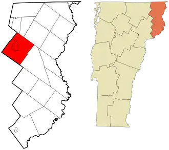 Location in Essex County and the state of Vermont.
