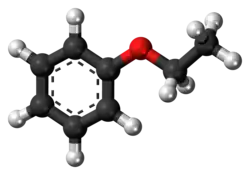Ball-and-stick model of the ethyl phenyl ether molecule