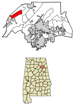 Location of Bristow Cove in Etowah County, Alabama.