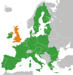 Map indicating locations of European Union and United Kingdom