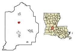 Location of Pine Prairie in Evangeline Parish, Louisiana.