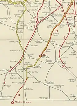 A coloured map shows proposed new railway routes superimposed in red on a map of existing railway lines