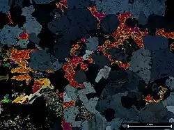 Tourmaline in sample CV-114 from the Strathbogie Granite, Australia.