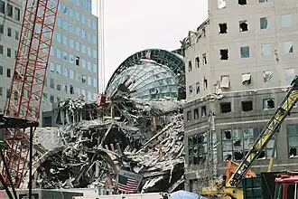 The damaged Winter Garden after the 9/11 attacks