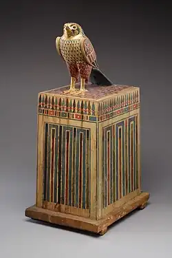 Falcon box with wrapped contents; 332–30 BC